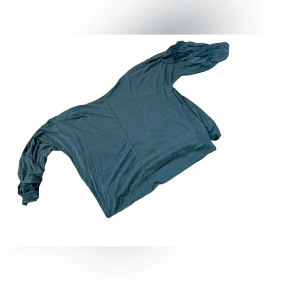 GUC Free People wrap top teal blue Salt N Pepper Ruched sleeve Med slight flaw - Picture 5 of 7